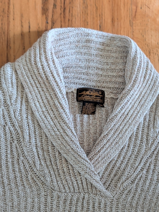 Eddie Bauer Sweaters - Eddie Bauer Light Gray Ribbed Shawl-Collar Sweater
